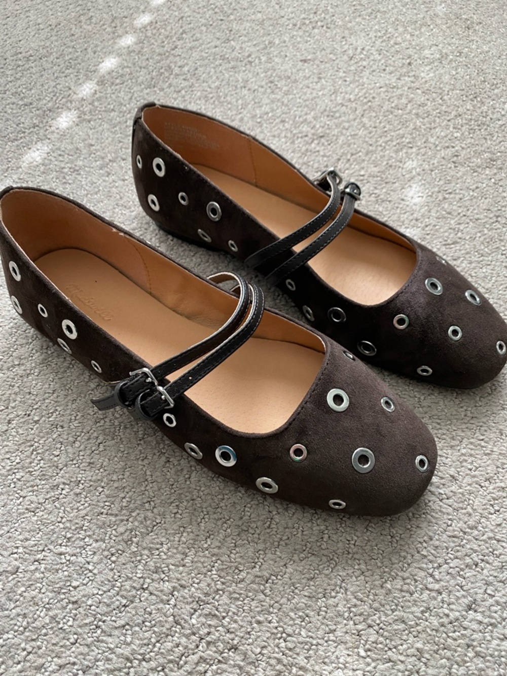 NIB Madewell Greta Double Strap Ballet Flats in 'Dark Carob (Brown)' size 7.5